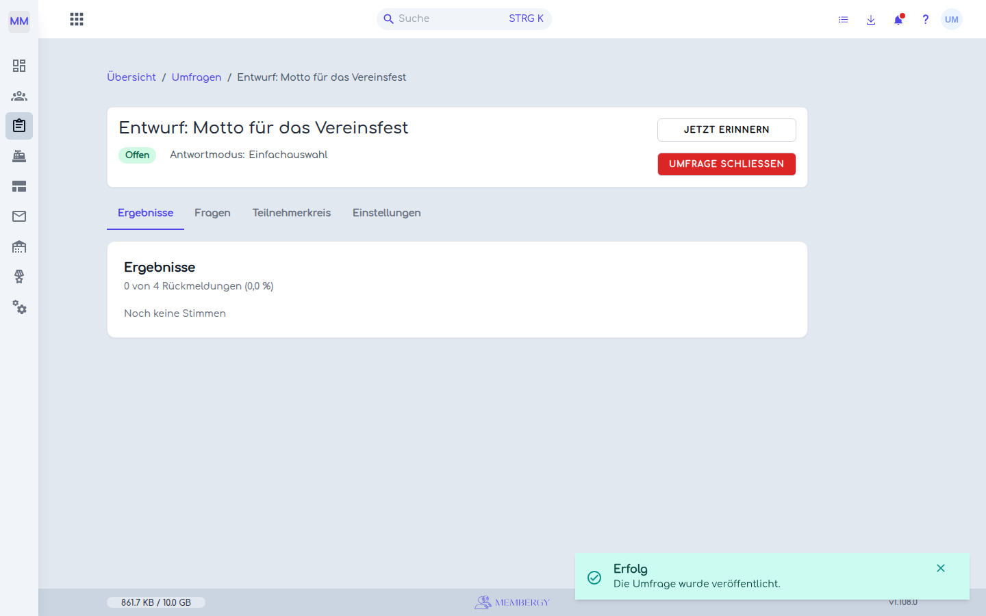 Die veröffentlichte Umfrage im Editor
