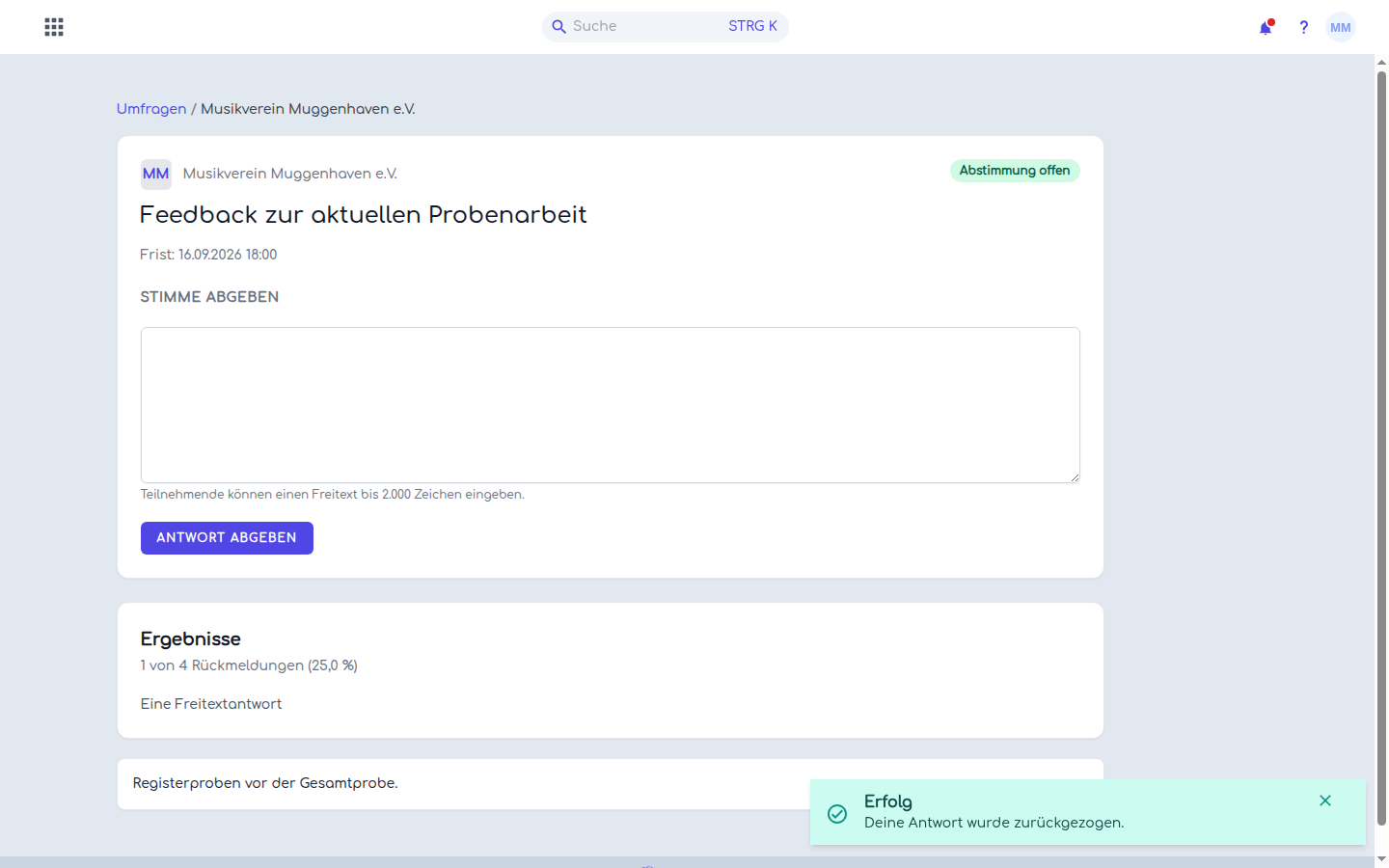 Die vollständig zurückgezogene Antwort